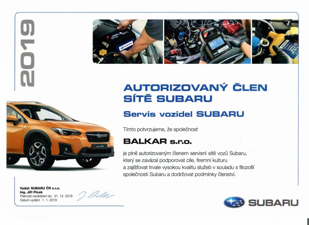 Certifikát 2019 - servis